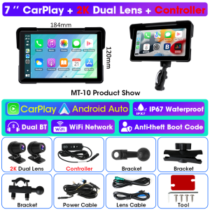 VtopeK 7 Inch 2K Navigation Motorcycle IP67 Waterproof Carplay Portable Motorbike DVR Wireless Android Auto Monitor Dual BT WiFi