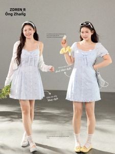 ZHANGDAREN | Đầm Slimming Màu Xanh Dành Cho Người Mập với Ren