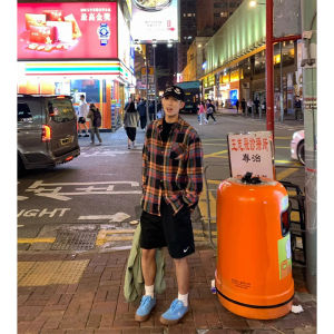 Color-Contrast Check Shirt Mens American Street Retro Plaid Long Sleeves Shirt Loose Casual Fancy Handsome Outwear