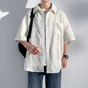 Ice Silk Short Sleeve Shirt Mens Summer Casual Loose Fit New Chinese Style Youth Fashion Half Sleeve Button up Shirt