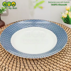 Piring Makan Cekung Keramik Motif Blue Star 9 Inch