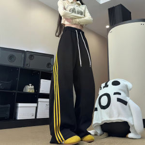 Quần Thể Thao Nam American High Street White Grey Three Bars Phong Cách Đường Phố Quần Dài Ống Đứng Eo Cao Quần Dài Thường Ngày Mùa Thu