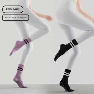 Professional Womens Yoga Socks Five-Finger Padded Pilates Mid-Calf Sports Anti-Slip Autumn Winter Long Tights