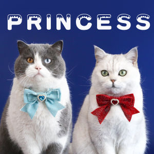 Pet Love Velvet Bow Collar Pearl Gemstone Adjustable Silver Bow Tie Cat Dog Birthday Accessories