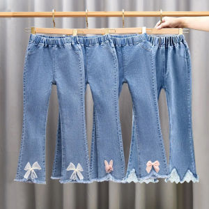 Girls Denim Jeans Spring Autumn New Style Elastic Flared Pants Casual Childrens Clothing Breathable Comfortable Long Trousers