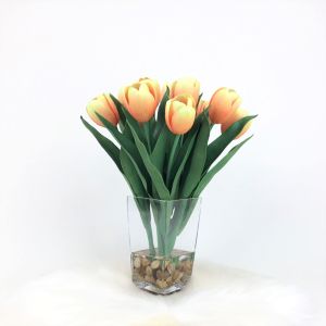 ดอกไม้ปลอมพร้อมแจกัน ทิวลิปเกรดพรีเมี่ยม แจกันทิวลิปลอม 100 บรรทัด และประหยัดผลิตภัณฑ์
