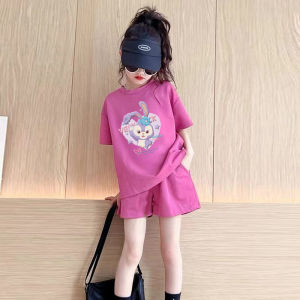 ชุดกีฬาลำลองแขนสั้นฤดูร้อนสำหรับเด็กผู้หญิง ชุดสองชิ้น แฟชั่นสำหรับเด็ก ชุดนักเรียน ชุดเด็ก ชุดกระโปรง