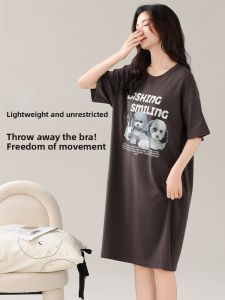 Miiow | Pure Cotton Summer Sleepwear Womens Thin Short Sleeve Adjustable Home Clothes Outdoor Wearable Comfortable Breathable Nightgown