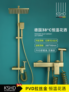 German Durad Square Copper Brushed Golden Constant Temperature Shower Head Set Wall-Mounted Nozzle For Home Faucet