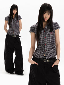 APOCKET | Vintage Style Waist-defining Y2K Fashion Collared Shirt Blouse