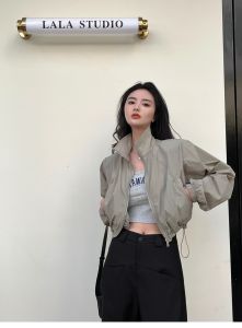 เสื้อแจ็คเก็ตกันแดดทรงเข้ารูปคอตั้งบางเฉียบสำหรับฤดูร้อน เสื้อคลุมกันแดดแบบลำลองสำหรับผู้หญิง แขนยาว สีพื้น ความยาวปกติ