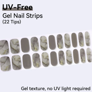 UV FREE Gel Nail Strips 22 Tips Self Adhesive Gel Nail Stickers DIY Manicure Decoration Glitter Amber Grey Pink Dipped Effect