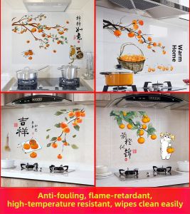 Kitchen Stickers Good Luck Fireproof Waterproof High Temperature Resistant Self Adhesive Oil Proof Chinese Style Wall Decals