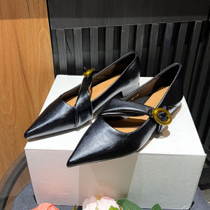 Uncle Jian French Vintage Pointed Toe Flat Bottom Single Shoes Women Spring Autumn Fairy Shoes Gentle Low Heel Mary Janes