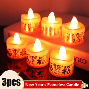 YESPERY 1/3Pcs New Years Flameless Candle Red and Gold Blessing LED Electronic Candles Blessing Candle for Spring Festival Chinese New Year Decoration