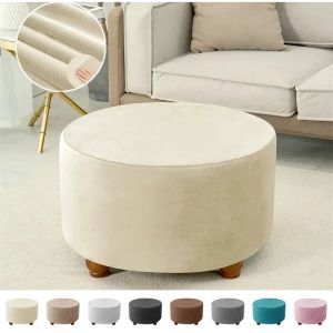 1PC Soft Velvet Ottoman Stool Cover Living Room Round Elastic Footrest Cover All-inclusive Foot Stool Seat Slipcover Bedroom
