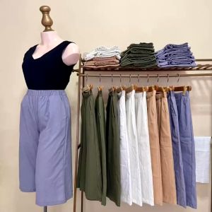 Wide Leg Capri Pants High Waist Culottes Trouser Cotton Linen