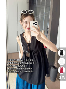Meiyang BoBo Loose Sleeveless V-Neck Korean Style Vest Polyester Fiber Casual Wear Folded Hem Versatile Fashion Summer Top