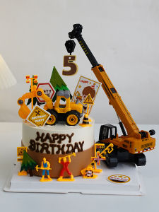 Construction Vehicle Cake Decoration Digger Crane Model Toy Bulldozer Loader Decorative Item for Birthday Party Supplies