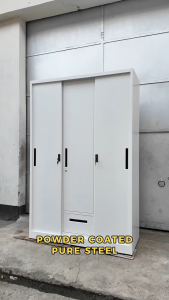 Full Steel 2/3-DOOR Sliding Wardrobe with Mirror in Matte White Minimalist Style
