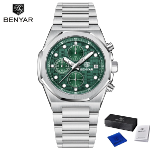 Đồng Hồ Nam BENYAR 2025 Cao Cấp Mạ Vàng Thể Thao Chức Năng Chronograph Chống Nước Dạ Quang Thép Không Gỉ Kèm Hộp Quà Tặng