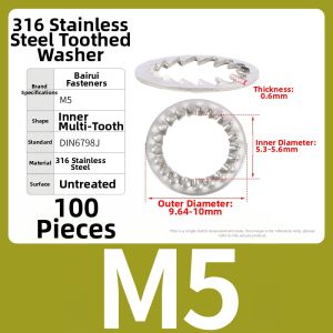 BAIRUITE | Anti-Slip Outward-Inward Teeth Stainless Steel Washer Round Chrysanthemum Type