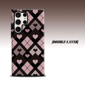 BILIBILI | Pink Heart Argyle For Samsung Galaxy S26 S25 S24 A56 A36 Dual Layer Luxury Fashion Full Lens Protective Case