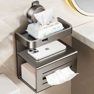 New Home Bathroom Suction Cup Toilet Paper Holder Wall Mounted Toilet Paper Box Storage Rack No Drilling Required