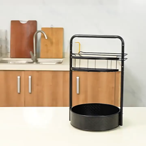 2-Layer 360° Rotating Spice Rack Height Adjustable Kitchen Storage Rack Condiment Storage Rack With Paper Towel Holder