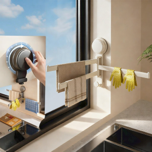 FAJIENUO | Suction No-drill Wall Mount Rotatable Multiple Rod Kitchen Organizer