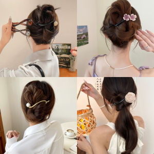 กิ๊บติดผมรูปดอกไม้ไข่มุกสไตล์ย้อนยุคสำหรับผู้หญิง กิ๊บติดผมทรงหนึ่งเส้นสำหรับทำผมแบบสุ่ม สไตล์ไฮเอนด์ ดีไซน์ใหม่ในช่วงฤดูร้อนปี 2025