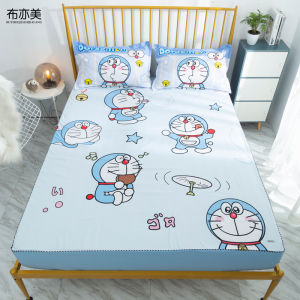 Blue Fat Fellow Cartoon Printed Bed Canopy Protector Anti-Slip Dustproof for Double Bed 1.2/1.5m Single Double Bed Cover