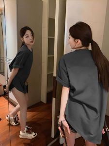 Summer Loose Fit plus Size Cotton T-Shirt Womens Casual Style Short Sleeve Cover up Top in Klein Blue Color Trendy And Popular