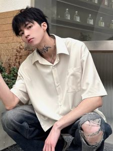 Ma Ge Ji Ma Mgjm Lightweight Short-Sleeved Shirt for Men and Women Couple Summer Loose Easiest for Match Pure Color Shirt Coat Fashion