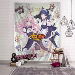 VIKAMA Kawaii Cô Gái Hầu Gái Anime Nhật Bản Thảm Treo Tường Trang Trí Cho Phòng Ngủ Ký Túc Xá Sợi Polyester Không Dệt Thiết Kế Dobby