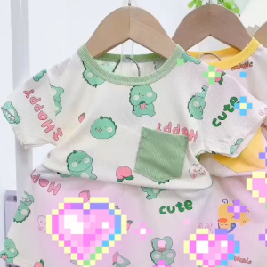 [B04] Bộ TÚI bộ quần áo cộc tay thun tăm lạnh mùa hè mềm mát họa tiết dễ thương cho bé traibé gái từ 4 - 16kg - DH KIDS