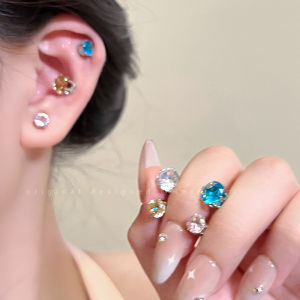 Blue Zirconia Ear Cuff Magnetic Absorption No Piercing Required Flashing Light Womens Fashion Jewelry Ear Studs Alloy Geometric