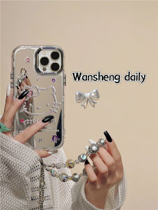 เคส iPhone 16 pro Max Apple 15 รุ่นใหม่ 11 14 pro 12 เครื่องมือตกแต่งสายโซ่เงิน ลายแมว ป้องกันการตกหล่น เคสโทรศัพท์มือถือแบบน่ารัก