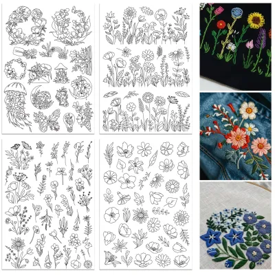 105pcs Water-Soluble Embroidery Pattern Stabilizer | Pre-Printed Stitching Guides for Hand Sewing Enthusiasts