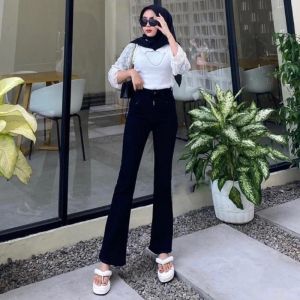 Celana cutbary jeans highwaist streach loose kekinian celana wanita masa kini size 27-38