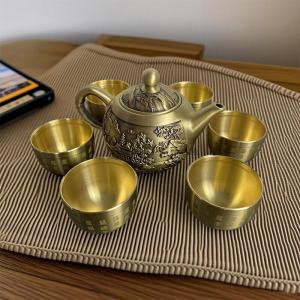 High-Quality Seven-Piece Full Brass Tea Set Creative Copper Tea Pot And Cup Set Mountain Water Pot Tea Brewing Set Chinese Style Decorative Ornaments