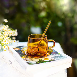 High Aesthetic Value Amber Colored Coffee Glasses Transparent Colorful Tea Set Luxury American Style Glass Cups Nordic Style