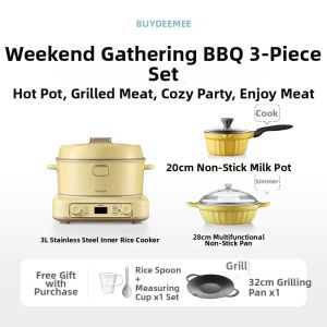 BUYDEEM | Induction Rice Cooker Set with Multi-Purpose Cookware 1L 3L Ceramic Pot for Home Kitchen Easy Clean Energy Efficient Gift