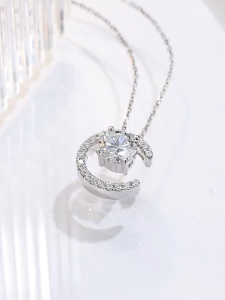 Queensun PT950 Platinum Light Luxury C Three Wear Clavicle Chain True lab Diamond Pendant Necklace for WomensC位钻石项链 necklace pendant,necklace women,minimalist pendant