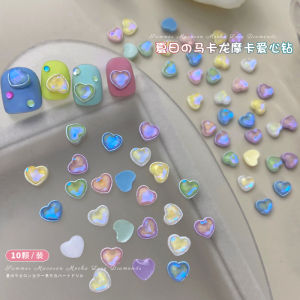 Macaron Heart Nail Drill Jewelry New Colorful Mocha Crystal Flat Bottom Diamond Internet Famous Accessory Nail Art Decorations