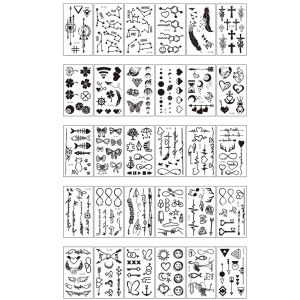 30pcs Waterproof Temporary Tattoo Sticker Black Small Pattern Feather Heart Bird Expression Body Art Arm Fake Tattoos Women Men
