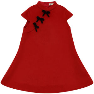 Red Chinese New Year Dress for Girls Winter Woolen Hanfu Cheongsam One Piece Skirt Polyester Fiber No Sleeve Basic Packaged