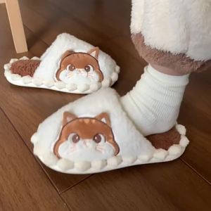 WY-XIXITIAO Womens Winter Warmth Retention Material Mop Floor Confinement Shoes Soft Bottom Slippers Girls Heart Soft Cute Kitten Closed Toe Cotton Slippers