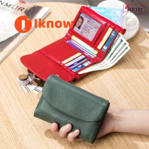 I know Genuine Leather RFID-Blocking Compact Wallet - Fashionable Soft Texture Clutch for Women with Large Capacity Storage | Top Layer Cowhide Money Clip