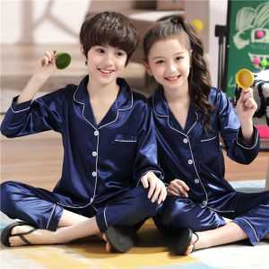 Satin Silk Pajama Set for Kids Boys Girl Long SLeeved Pijamas Children Silky Loungewear Teen Girl Pjs 2 to 4 6 8 10 12 14 Years